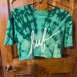 HUF self cropped green small tie dye t-shirt